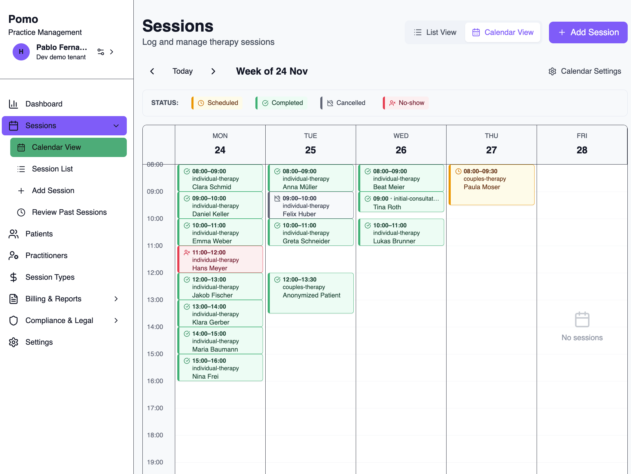 Pomo calendar interface